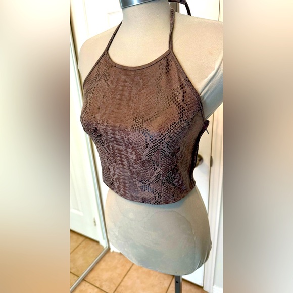 Y2K GUESS Faux Snakeskin Crop Halter Top size medium - Picture 1 of 6